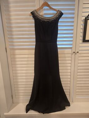 Terani Couture Black Maxi Gown with Beaded Collar